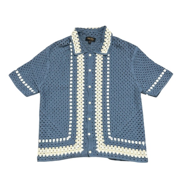 Truth By Republic Other - Truth by Republic Coastal Bohemian Blue Crochet Knit Button Up Shirt Mens Large